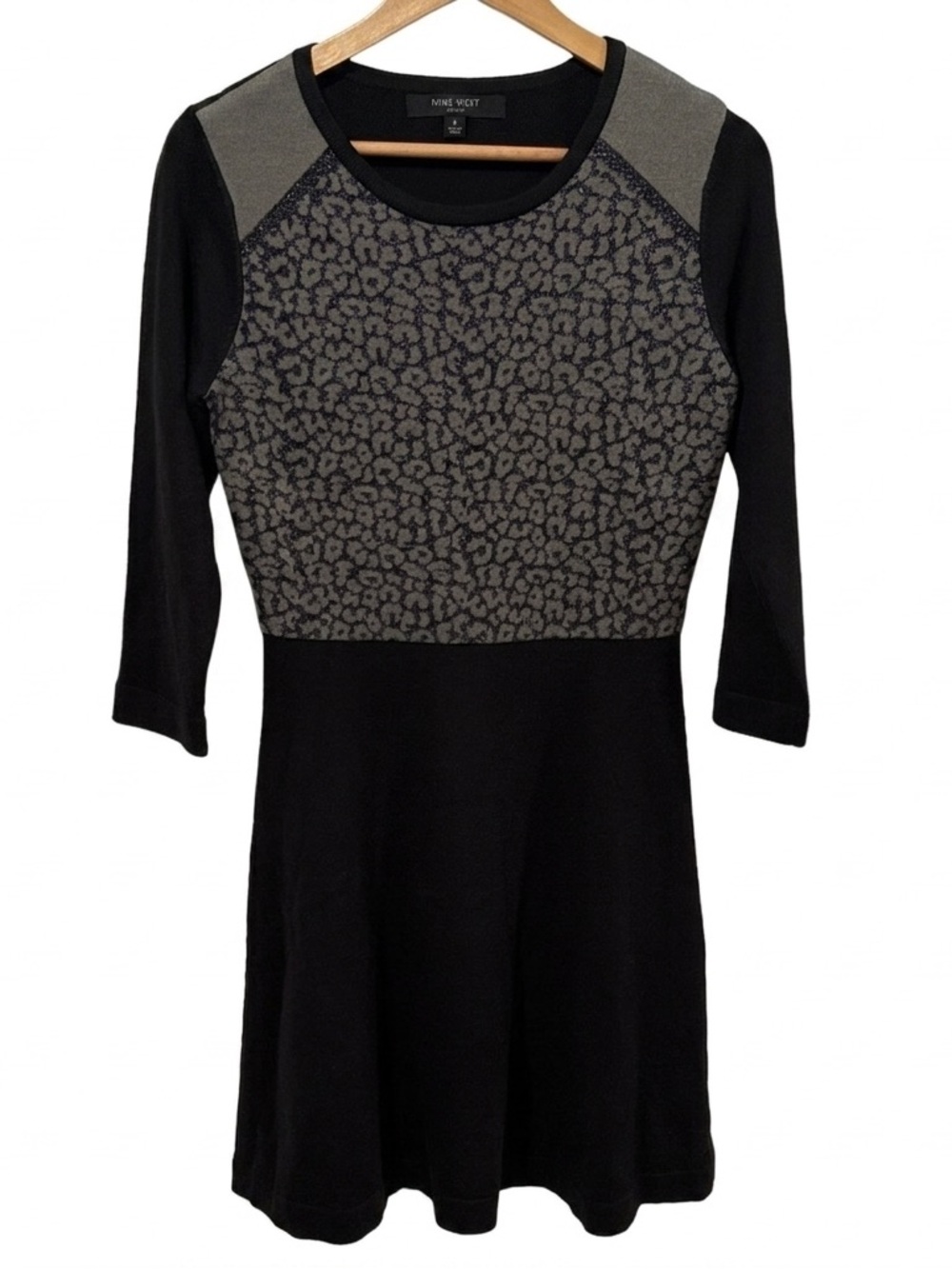 Nine West Black and Gray Pattern Detail Long Sleeve Sweater Dress